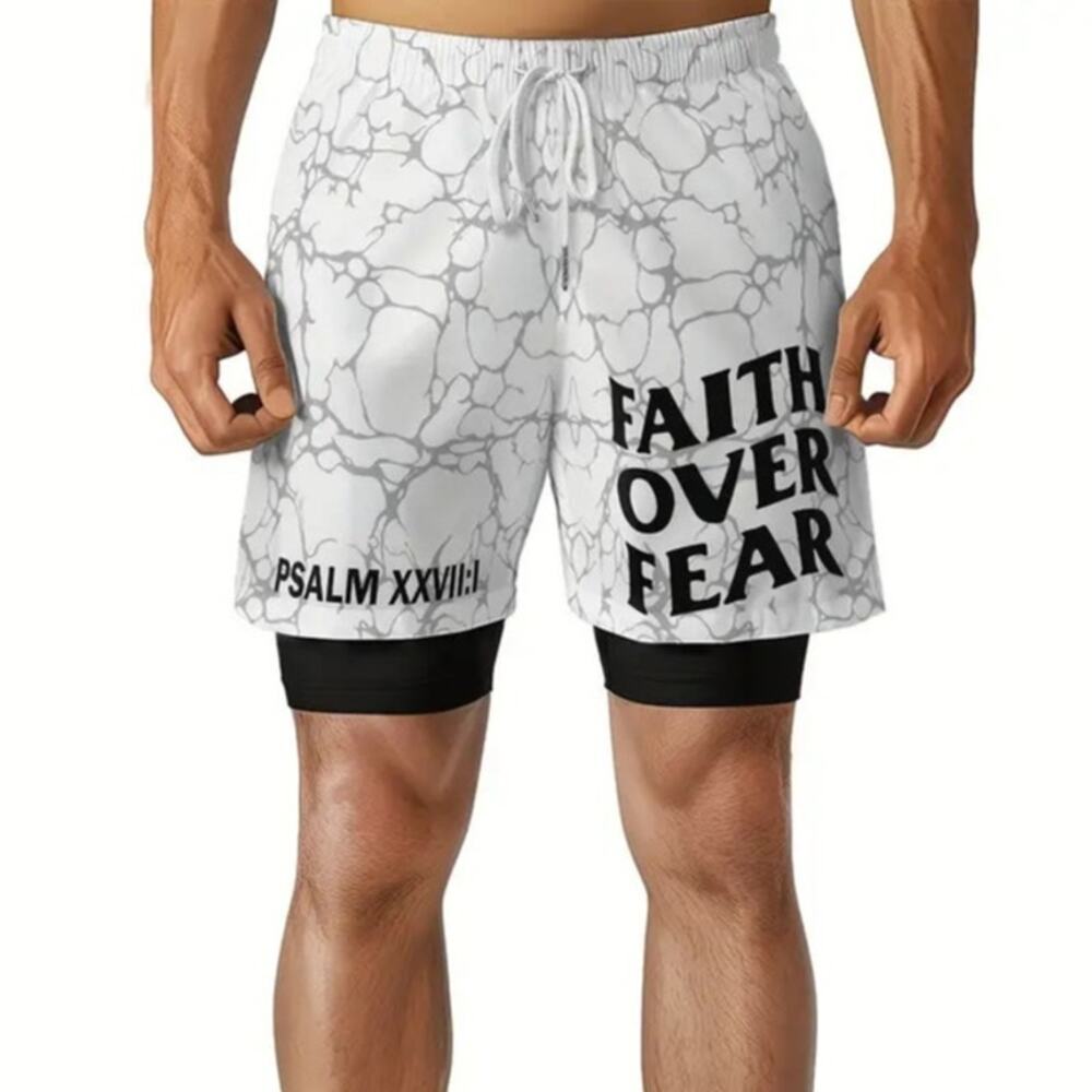 NWT ~ Men's Gray & White 2-in-1 Shorts And Quick Drying Swimming Trunks ~ SMALL